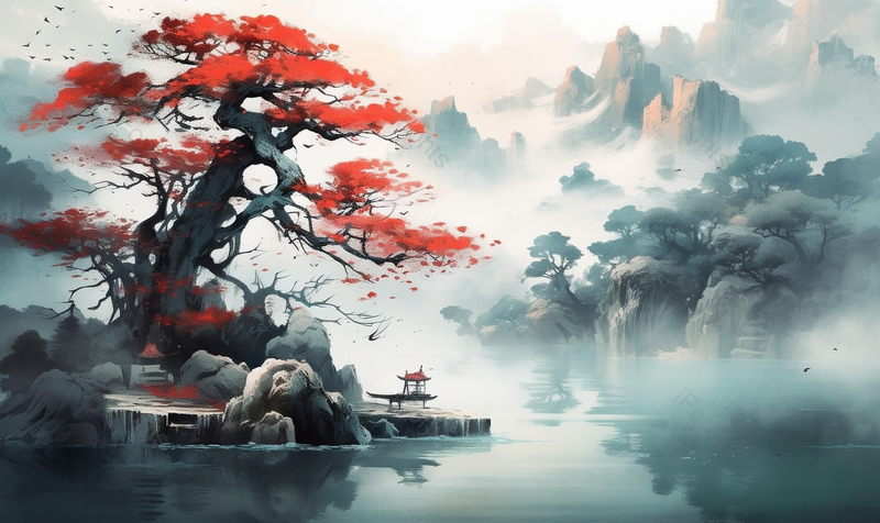 手绘中国风小清新水彩风格山水风景插画,插画/手绘图,插画/手绘图库,插画/手绘图下载,插画/手绘